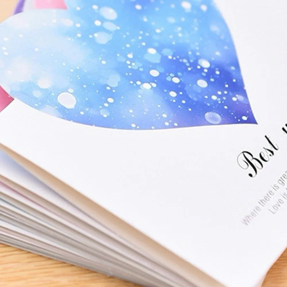100pcs 3D Starry Sky Heart Greeting Cards Romantic Paper Valentines Day Card Folding Best Wish Thank You Letter Vue
