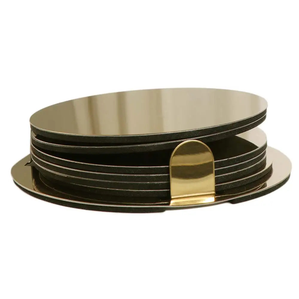 Multi-Function Round Gold Stainless Steel Coaster Set Mirror-like Scald-proof Drink Pad With Holder Insulated Cup Mat Restaurant Vue