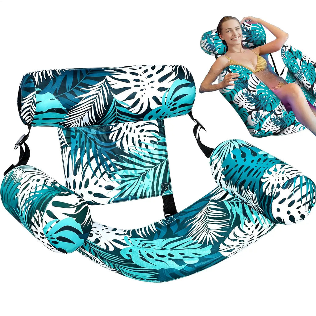 Heavy Duty Portable Inflatable Water Hammock Lounge Chair with Headrest Pool Float for Beach Lake River Outdoor Summer Vacation Vue