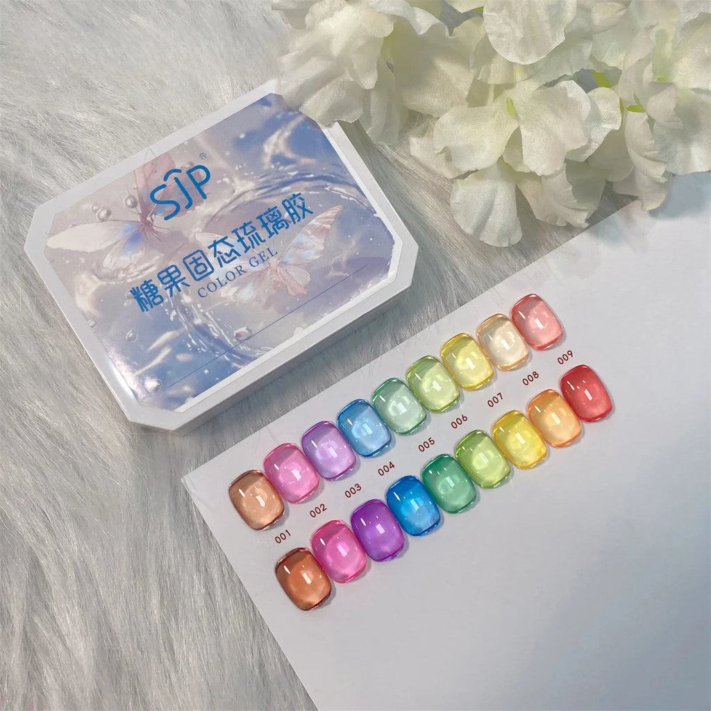 1pc Candy glass 9-grid solid nail polish gel patting gel new transparent silky thick nail art creation decoration DIY summer Vue