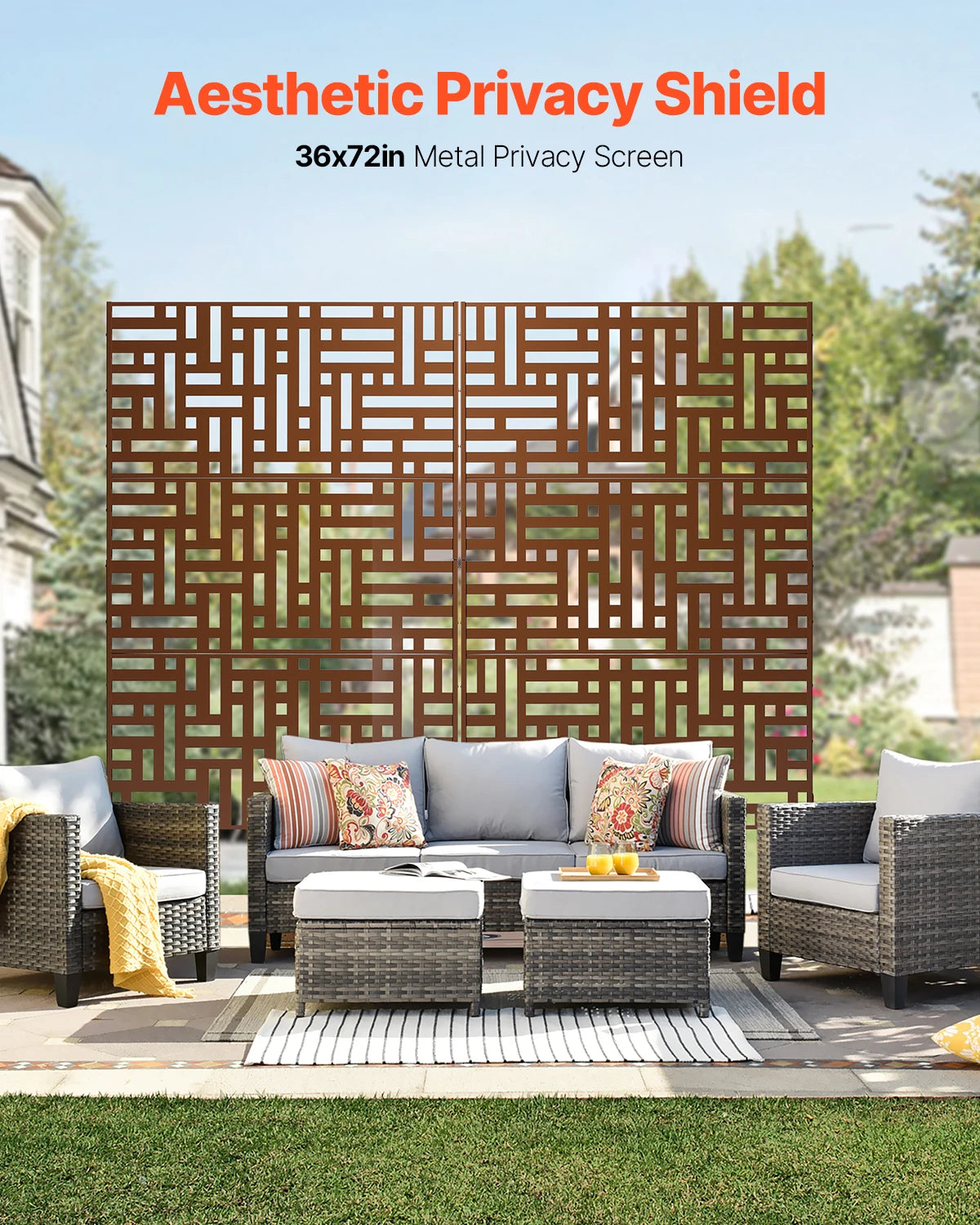 VEVOR 3-Panel Metal Privacy Screen Freestanding Outdoor Divider Outdoor Privacy Screen Vue