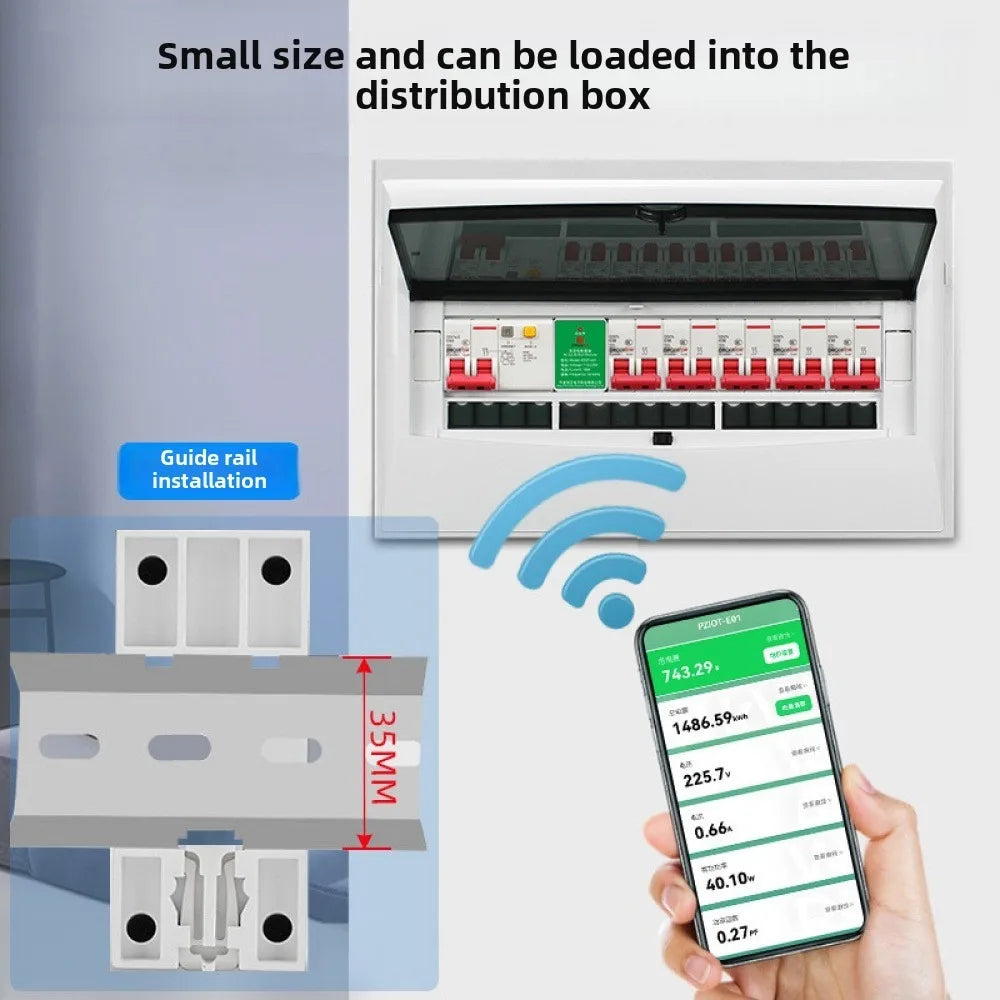Tuya WiFi Smart Single Phase Energy Meter 6 In 1 AC Electric Din Rail Smart Power Consumption Meters Wattmeter Voltmeter Ammeter Vue Default Title