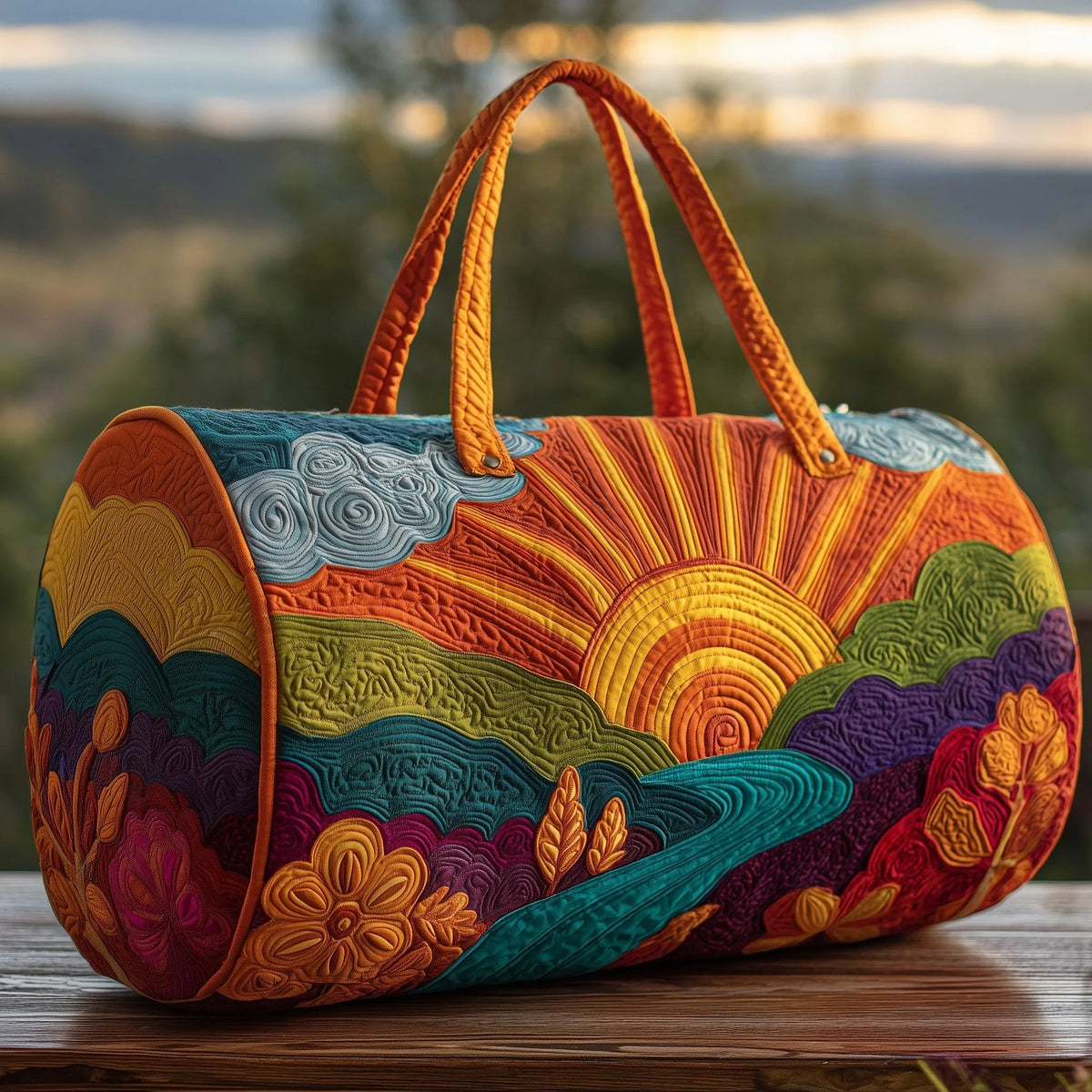 Women 3D Quilting Craft Travel Duffel Bag Fashion Sun Mountain Forest Vue A26