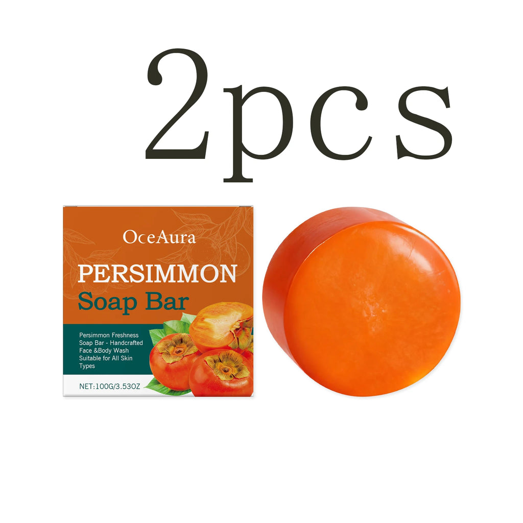 Persimmon Extract Moisturizing Cleansing Soap – Gentle Daily Body Cleanser for Hydrating, Softening & Smoothing Skin Vue 2pcs