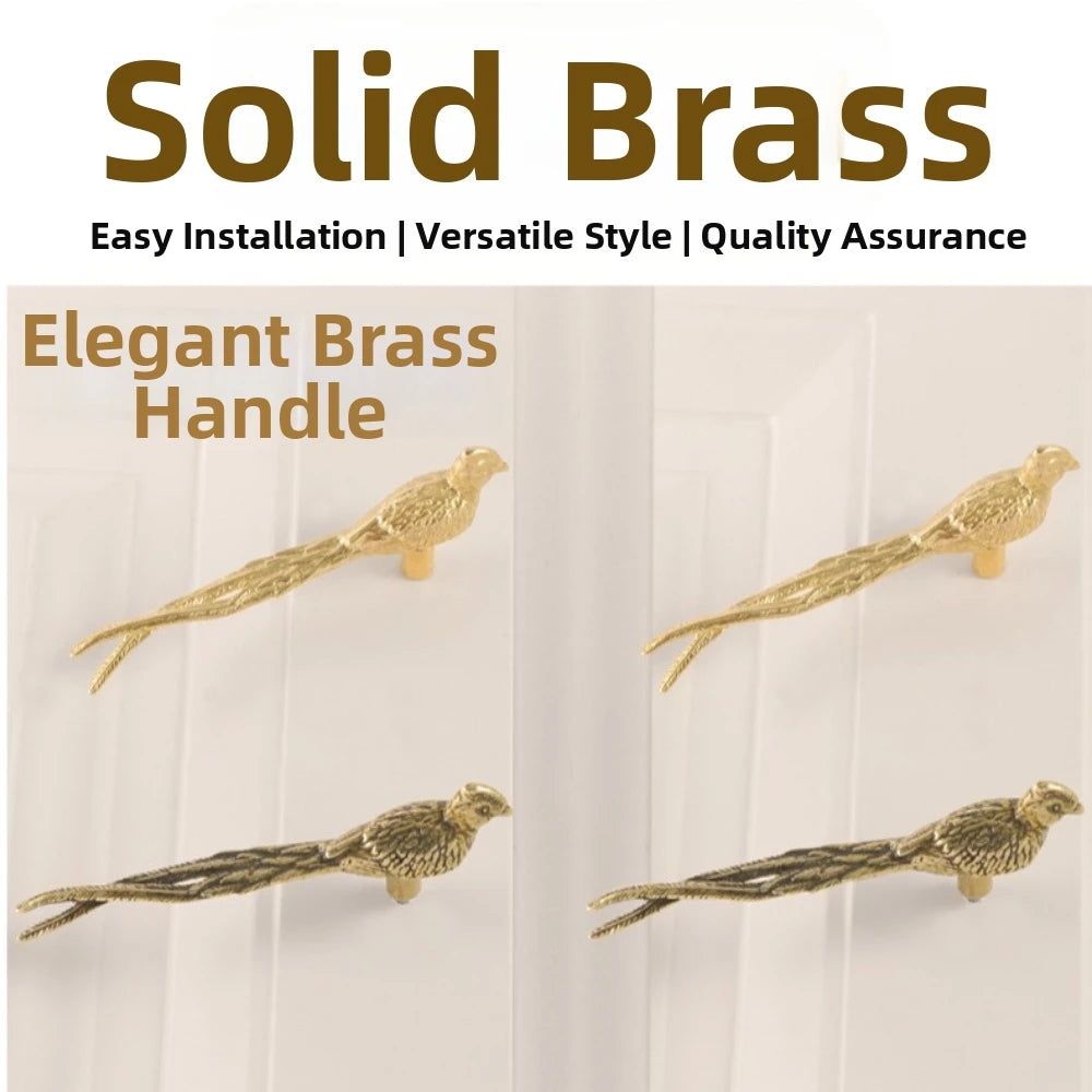 Trendy Retro Longtail Bird Brass Handle Vintage Single Hole Cabinet Door Knobs Gold Push-pull Wardrobe Drawer Pulls Cupboard Vue