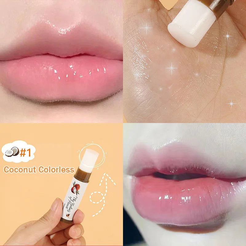 1Pc Fruity Lip Balm Moisturizing Lip Gloss Nature Nourishing Temperature Change Colors Lipstick Cute Jelly Tinted Lip Care Gifts Vue 01 Coconut Colorless