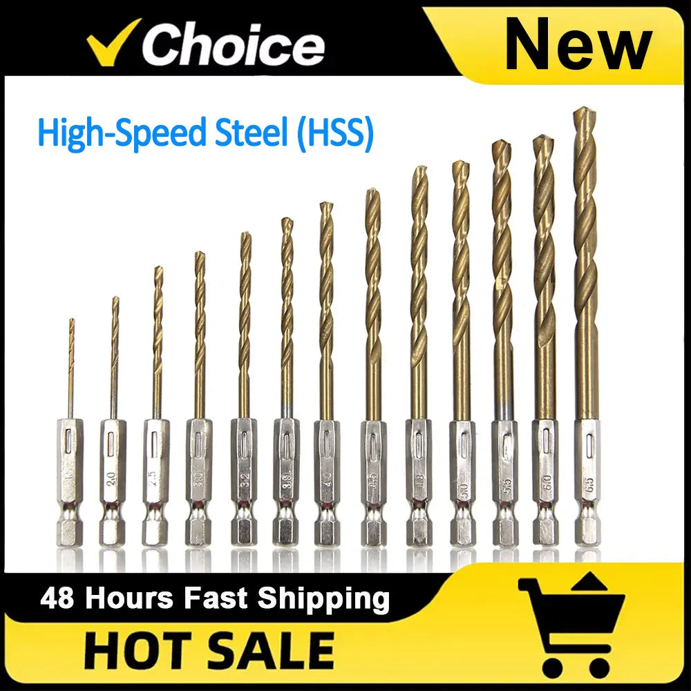 Hexagonal Handle 13pc Titanium Plated Twist Drill 1.5-6.5mm Electric Drill Driver Drilling Air Screwdriver Tool Accessory Set Vue