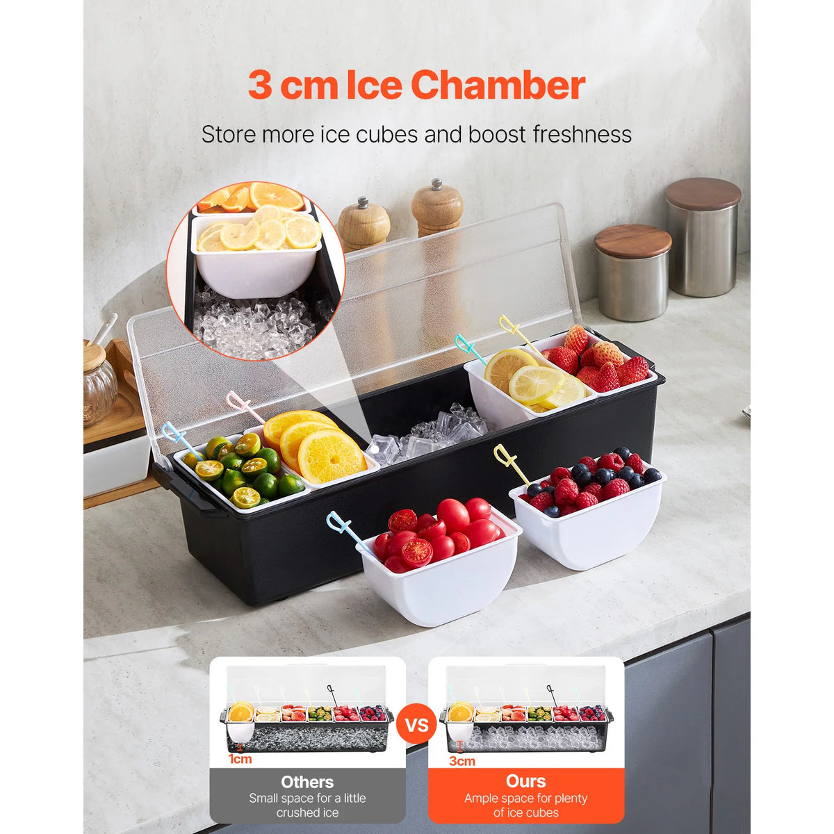 Ice Cooled Condiment Server 5/6 Compartments | Bar & Taco Caddy Chilled Condiment Server Vue