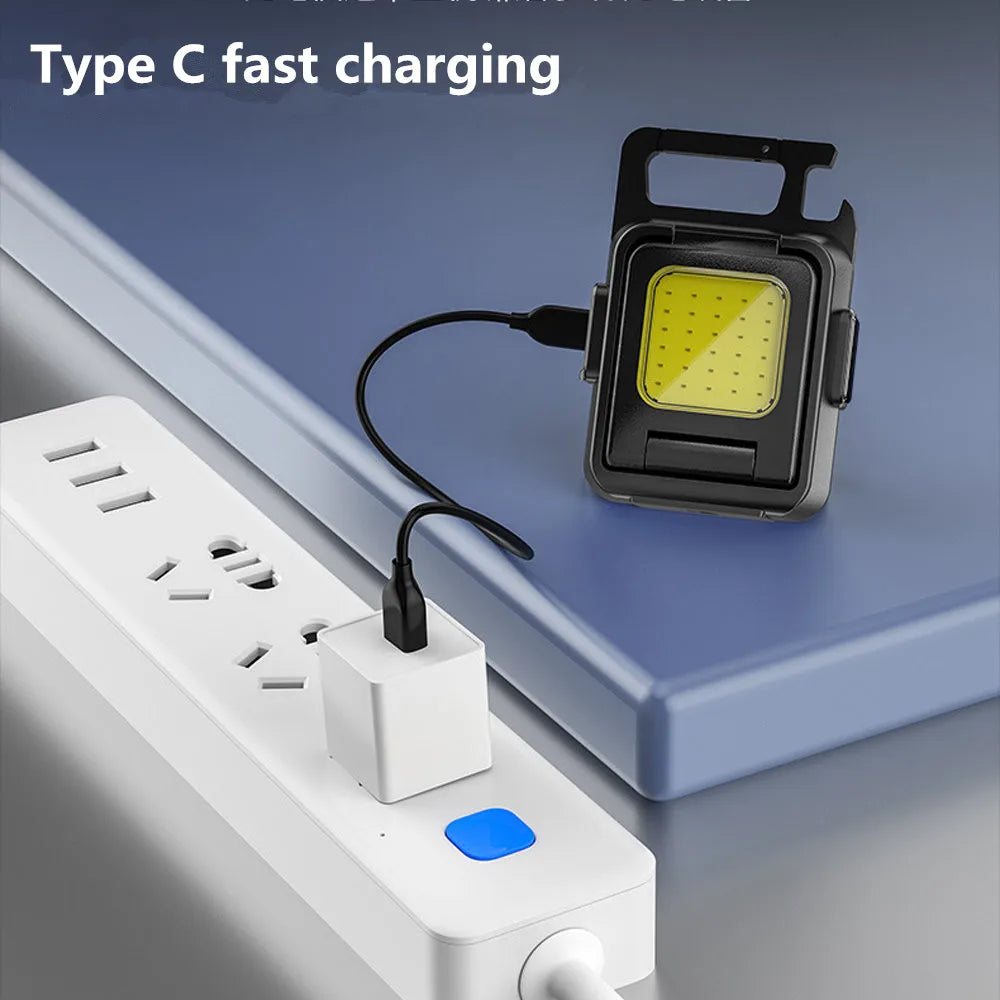 Small Led Flashlight Keychain Light USB Rechargeable Torch Work Light Multifunctional Portable COB 90 ° Rotation Camping Lantern Vue