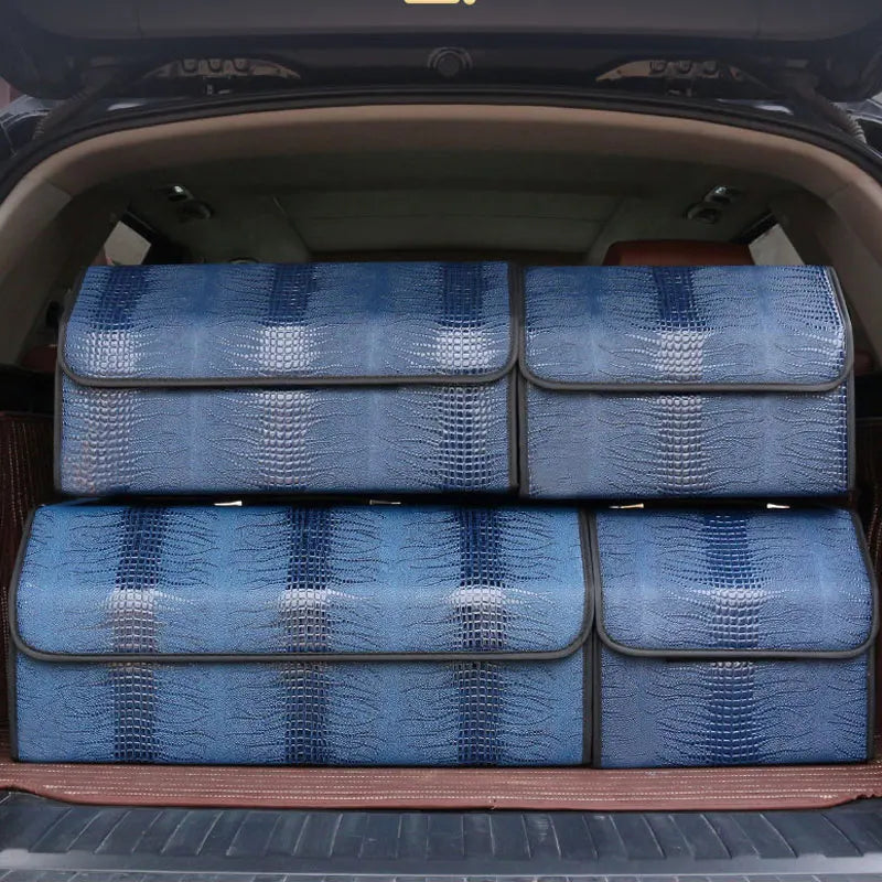 Crocodile Pattern Trunk Storage Box ，Artificial Leather Large Storage Bag Folding Organizer Boxs Waterproof Auto Accessories Vue