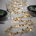 1PC 2M 20LED Golden Tiny Leaves Fairy Light Battery Powerd Led Copper Wire String Lights for Wedding Home Party DIY Xmas Decor Vue Warm White 2M20LED