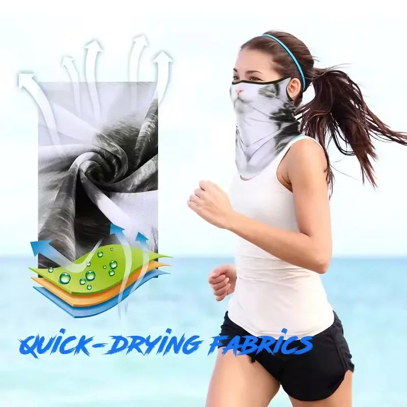 1-20PCS Summer Lce Silk Breathable Bandana Cycling Running Scarf Riding Hiking Sports 3D Animal Face Mask Scarf Neck Protection Vue