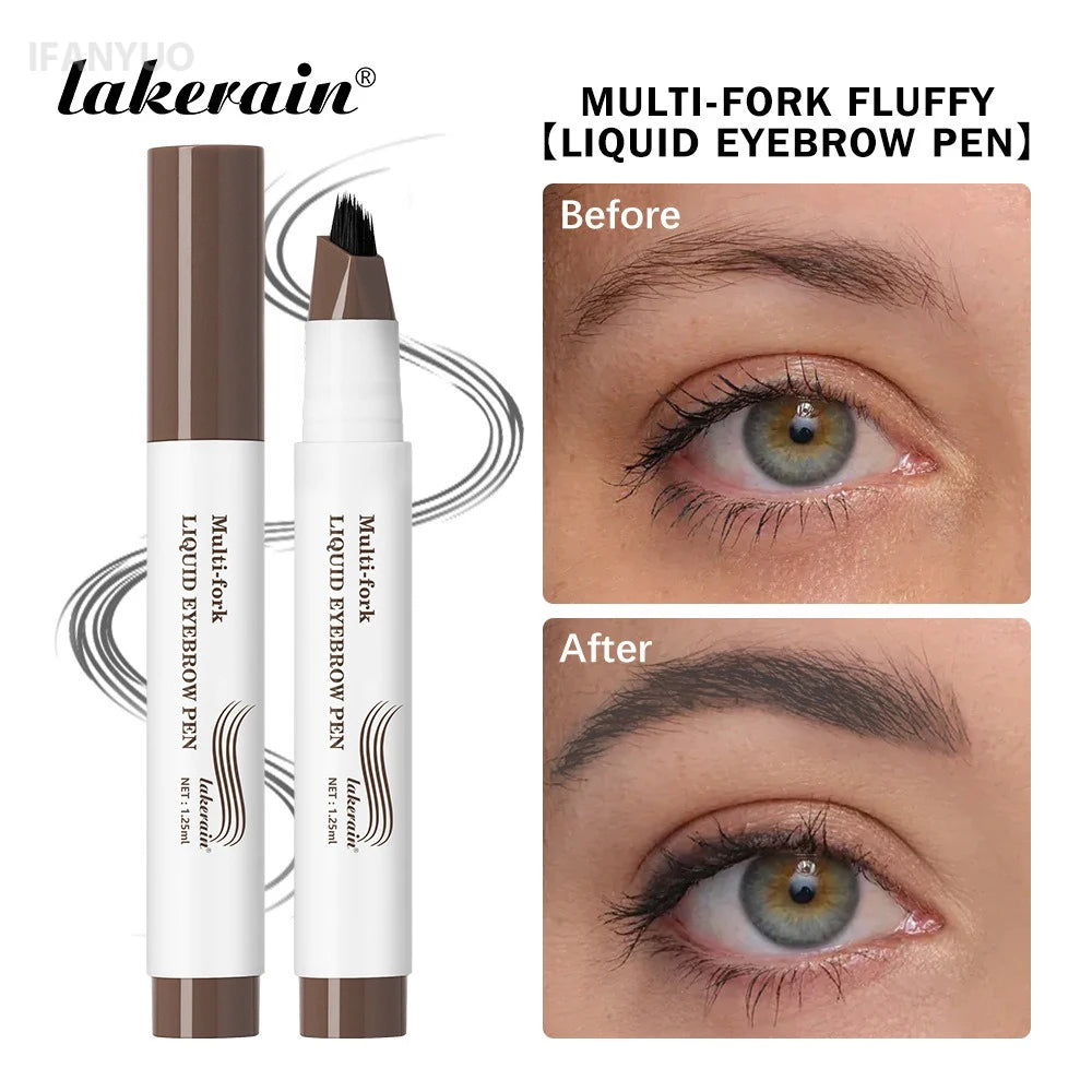 Long Lasting 4D Wild Eyebrow Pen Multi Forks Liquid Pen Tip Fine Sketch Natural Dark Brown Liquid Tattoo Brow Waterproof Makeup Vue