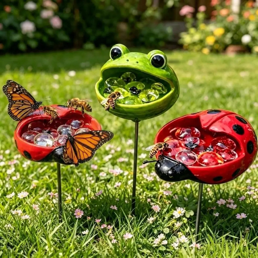 Resin Sculpture Bee Water Feeder Rust-resistant with Stake Butterfly Watering Station Weather Proof UV Resistant Bird Bath Stand Vue