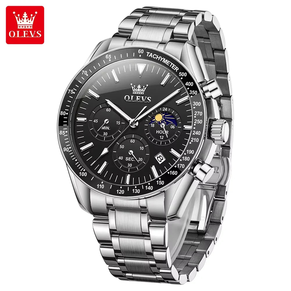 OLEVS 3618 Men's Quartz Watch – Moon Phase Chronograph Men's Quartz Watch Vue