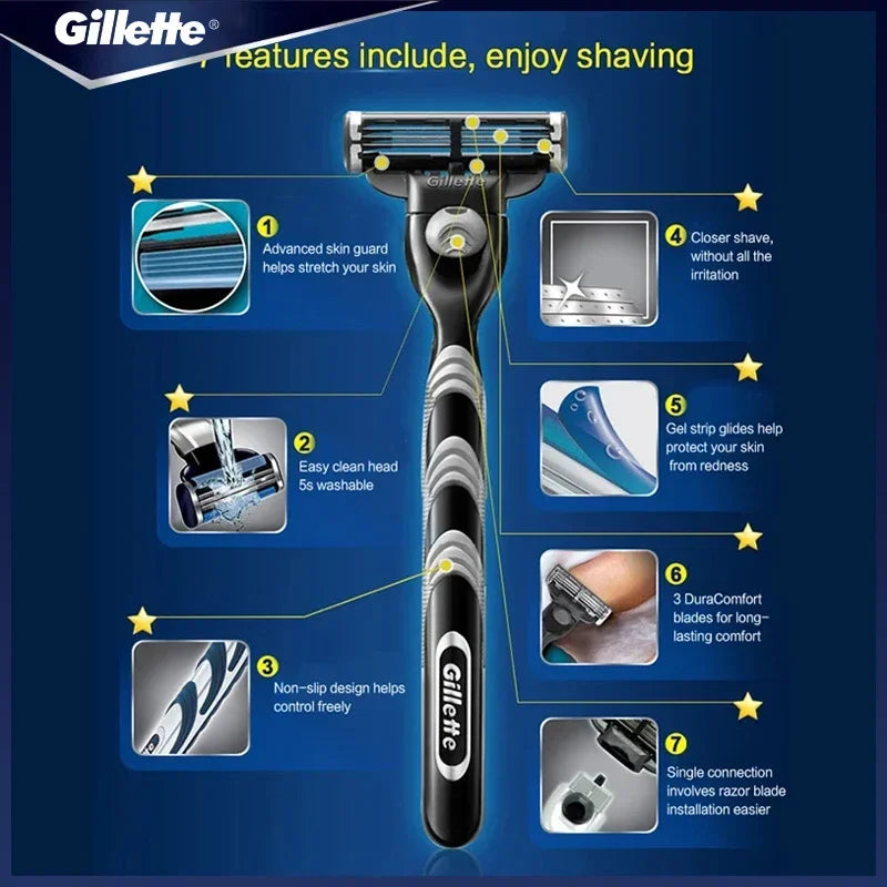 Genuine Gillette Mach 3 Manual Shaver For Men 3-Layers Blades Men's Razor Beard Shaving Hair Removal MACH 3 Shaver Razor Vue