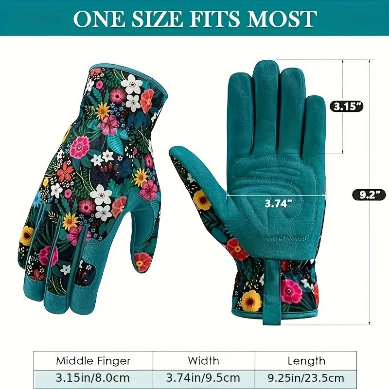 Floral Print Polyester Garden Gloves Breathable Ambidextrous Work