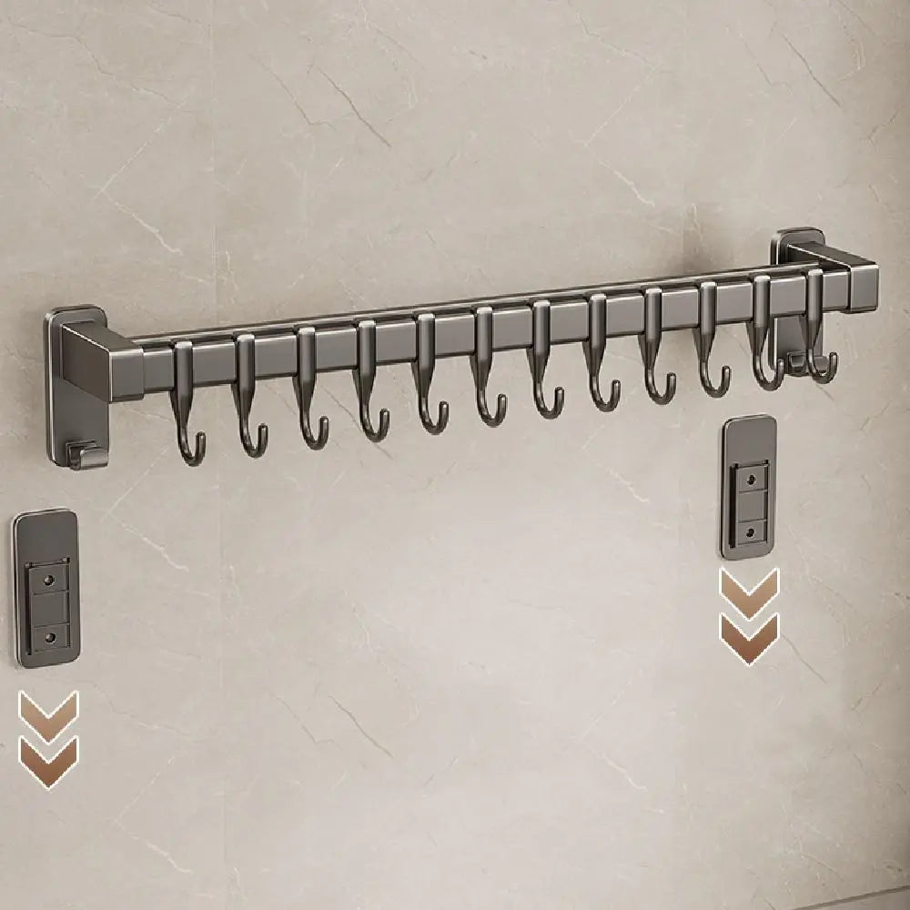 Aluminum Kitchen Organizer Hook Double Pole Non Punching Pot Lid Rack Movable Hook Wall Mounted Kitchen Utensil Organizer Vue