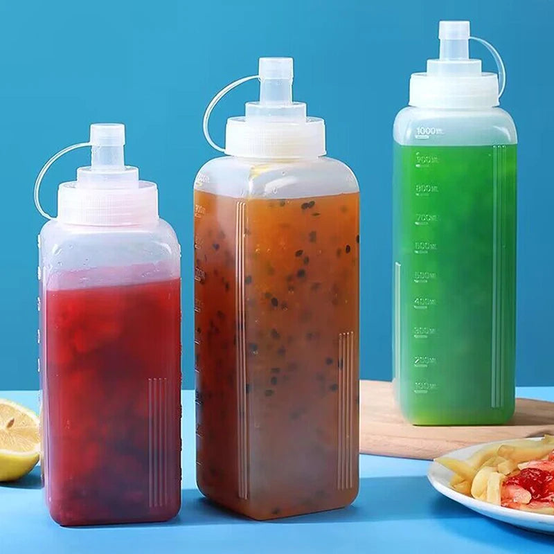 600/800/1000ML Squeeze Sauce Bottles Condiment Dispenser Large Mouth Dustproof Kitchen Seasoning Salad Sauce Olive Oil Bottle Vue
