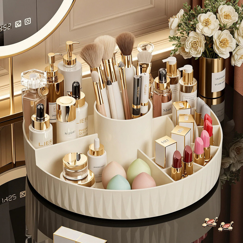 Rotating Cosmetic Storage Box Multi - compartment Organizer for Lipsticks Eyebrow Pencils Brushes Bathroom Skincare Storage Vue