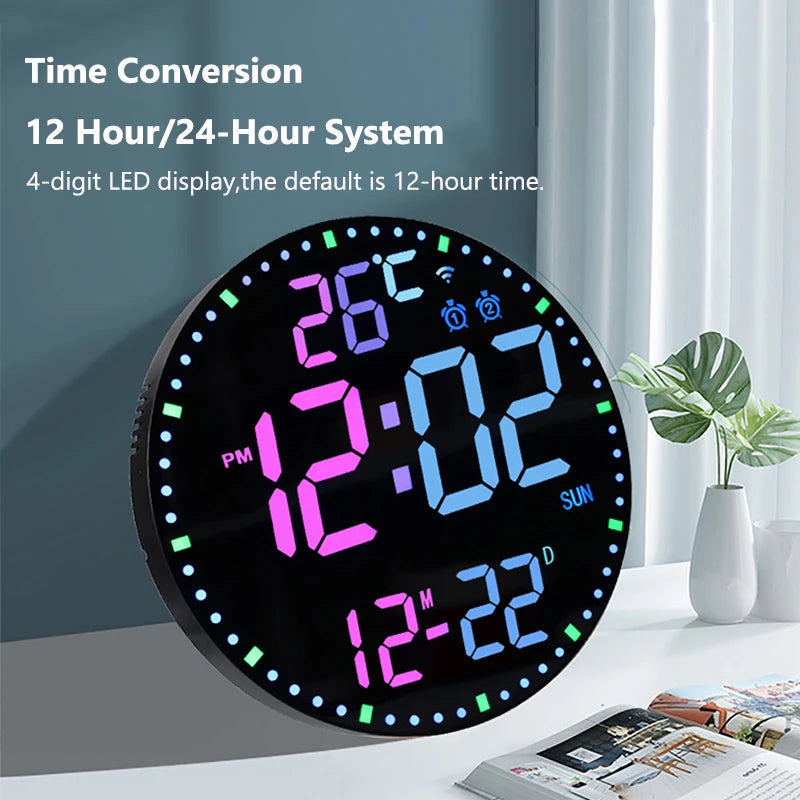 LED Wifi Digital Wall Clock Multifunctional Temperature Display House Daily Alarm Clock Wall Hanging Colorful Intelligent Clocks Vue