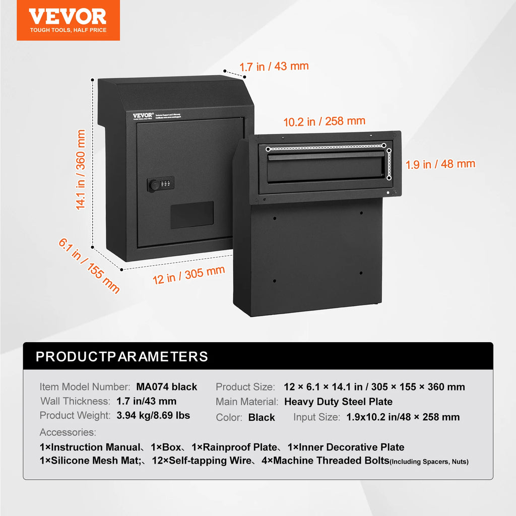 Through-the-Door Steel Mail Drop Box with Combination Lock Locking Mail Drop Box Vue black spain
