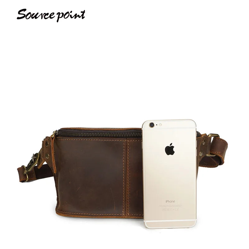 First-layer Cowhide Fanny Pack Crazy Horse Leather Leather Breast Bag Men's Mobile Phone Fanny Pack Men's New Messenger Bag Vue