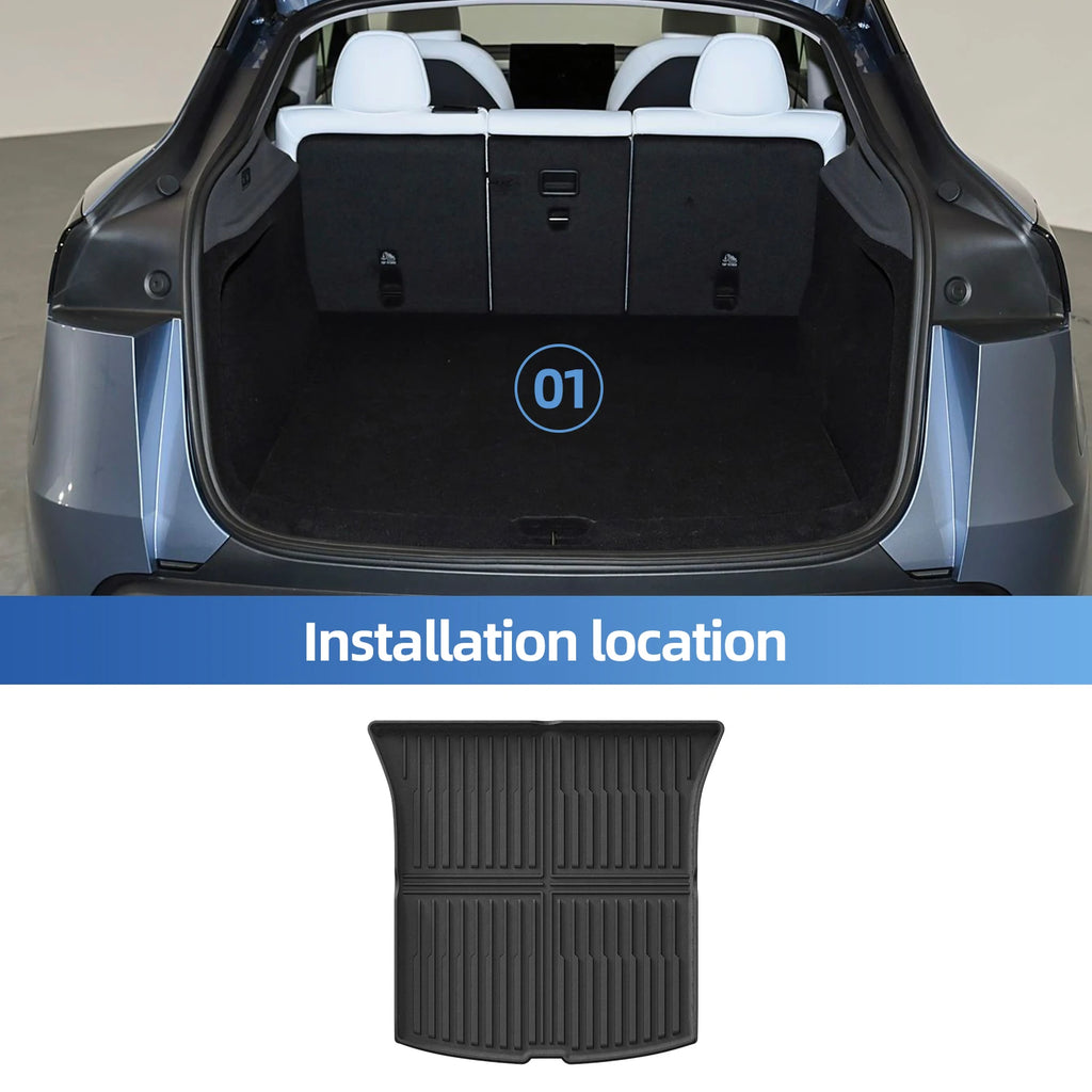 Smabee for Tesla Model Y Standard RWD 2025 2026 TPE Car All-Weather Floor Mats Cargo Liner Trunk Mats Backrest Pad Accessories Vue