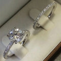 Huitan CZ Bridal Ring Set for Women – Silver Tone 2-Piece CZ Bridal Ring Set Vue DJ040 6