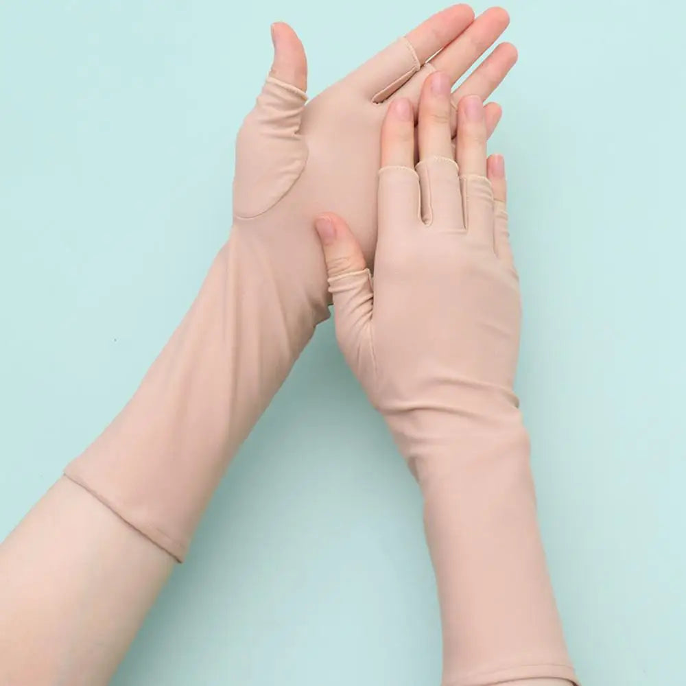 Sunscreen Protection Fingerless Long Gloves Women Arm Cool Summer