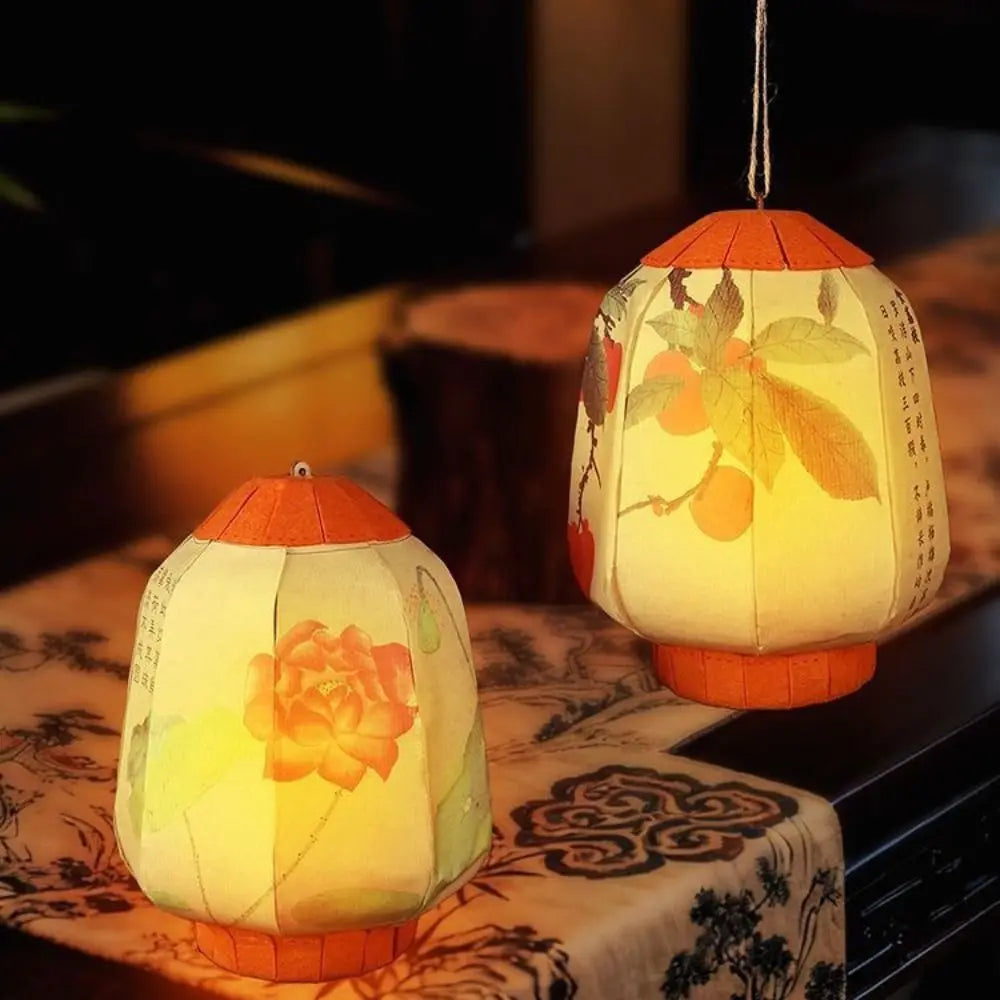 Ancient Style Autumn Festival Decorative Lantern Vintage Blessing Word Lantern Material Kit Luminous DIY Handheld Classic Light Vue