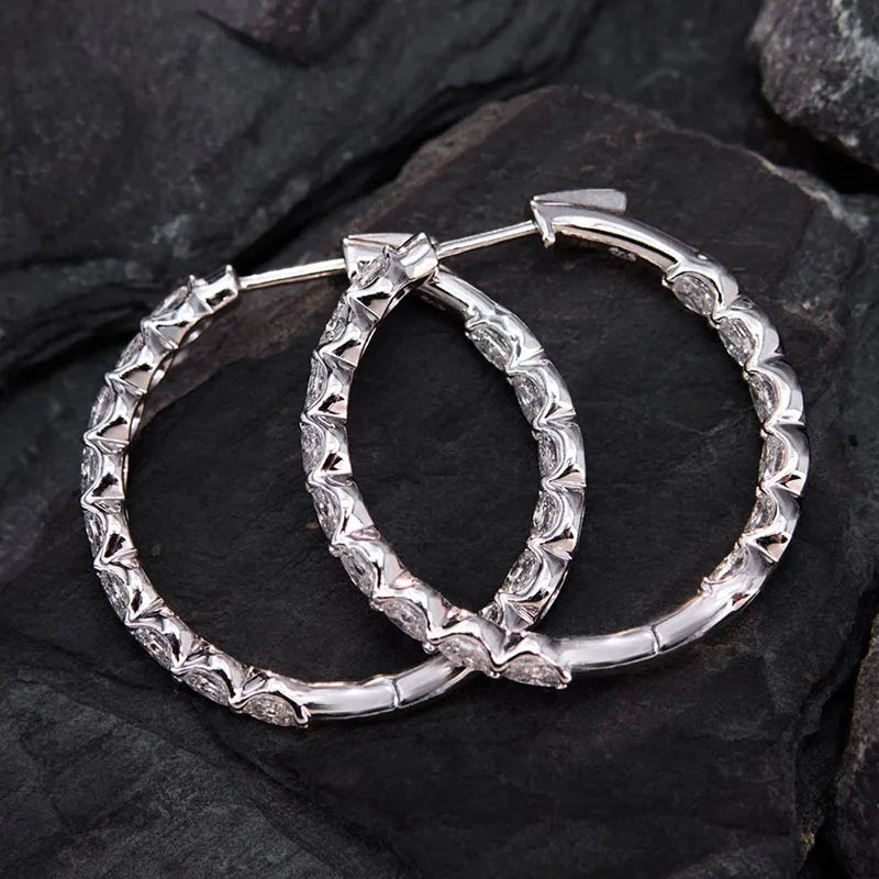 Huitan Oval CZ Hoop Earrings – Silver Geometric Women's Hoops Hoop Earrings Vue