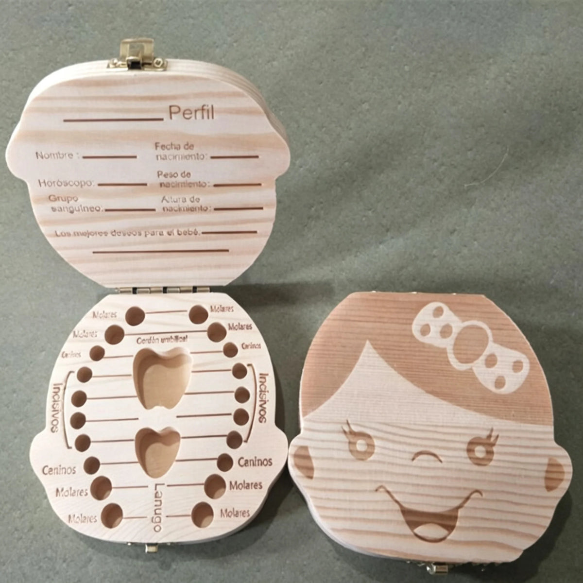 vvocciGerman Wooden Kids Milk Teeth Organizer Storage Gifts Keepsakes Boys Girls Baby SouvenirsBaby Tooth Box SpanishDutchFrench Vue B105 Girl English