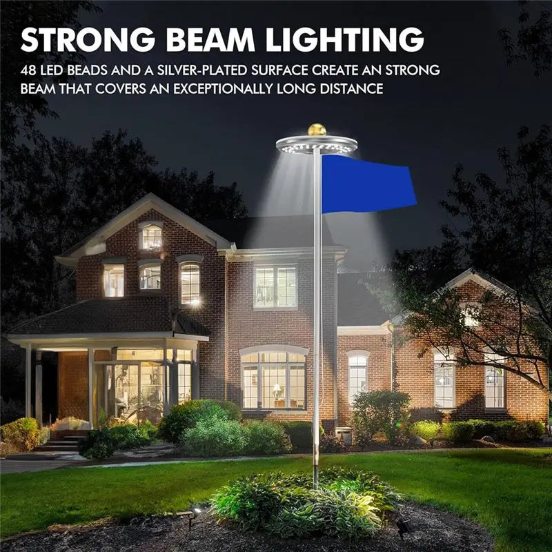 ABKW-Flagpole Light Solar Powered Spotlight Outdoor, 48 LED Waterproof Solar Flagpole Light, Top Mounted Flagpole Solar Light Vue