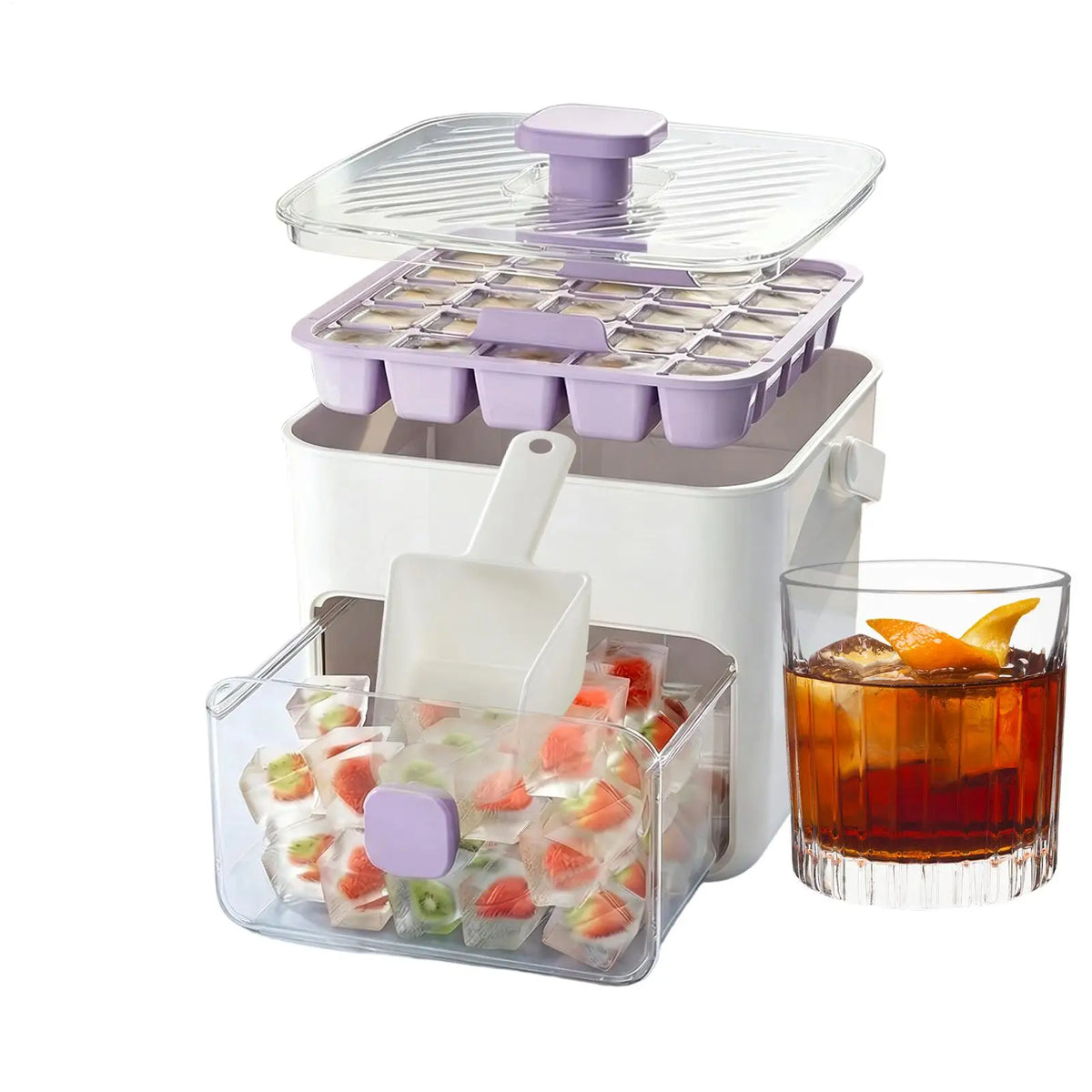 Press Type Double Layer Ice Maker Tray With Handle, Reusable I ce Cube Mold For Cold Drinks Cocktails & Coffee, Home Kitchen Bar Vue