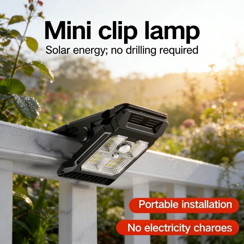 Outdoor Solar Clamp on Motion Sensor Lights Waterproof Work Light 3 Lighting Modes Camping Lamp Fence Walls Garage Led Lamps Vue
