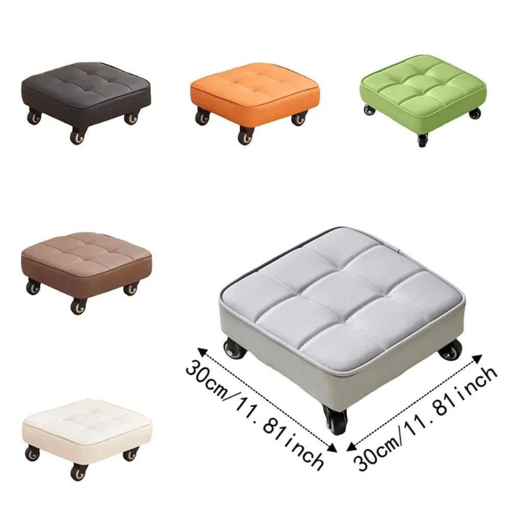 Kids Play Upholstered Swivel Caster Stool Rounded Edges Square Shape Rolling Stool Stitched 360° Foot Stool Entryway Lazy Rest Vue