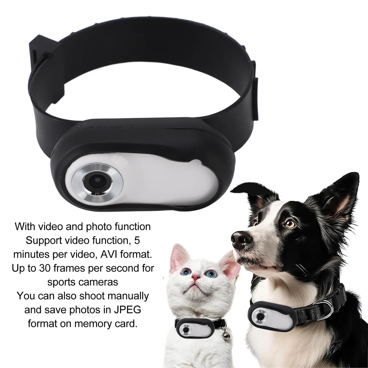 Pet Collar Camera Lightweight Support Memory Card LCD Display HD 1080P Pet Action Camera USB Rechargeable for Indoor Outdoor Vue