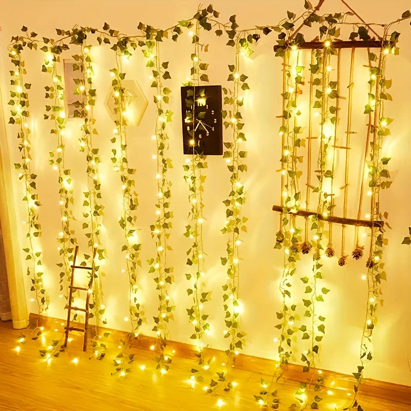 Artificial Ivy Vine LED String Lights, Green Hanging Ivy Leaf Fairy Lights for Indoor Outdoor Home Garden Party Decoration Vue Warm White 12M100LED