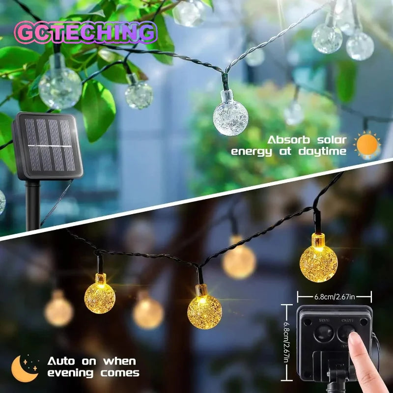 Solar Bubble Balls Lamp String Lights Outdoor Water Drops Outdoor Waterproof Orb Christmas Lights Patio Holiday Party Vue