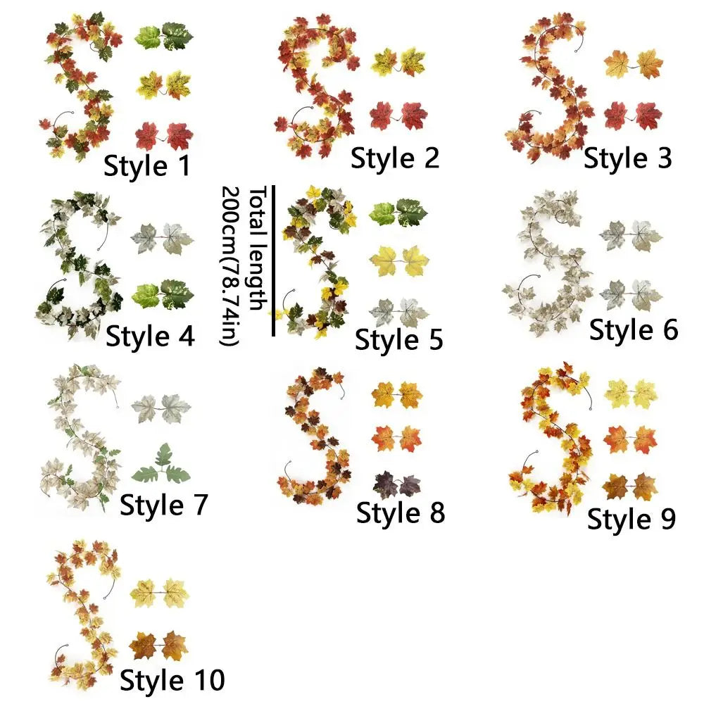 2 Meters Artificial Maple Leaf Garland Hanging Vine DIY Craft Fall Foliage Garland Floral Plants Flexible Fall Atmosphere Prop Vue