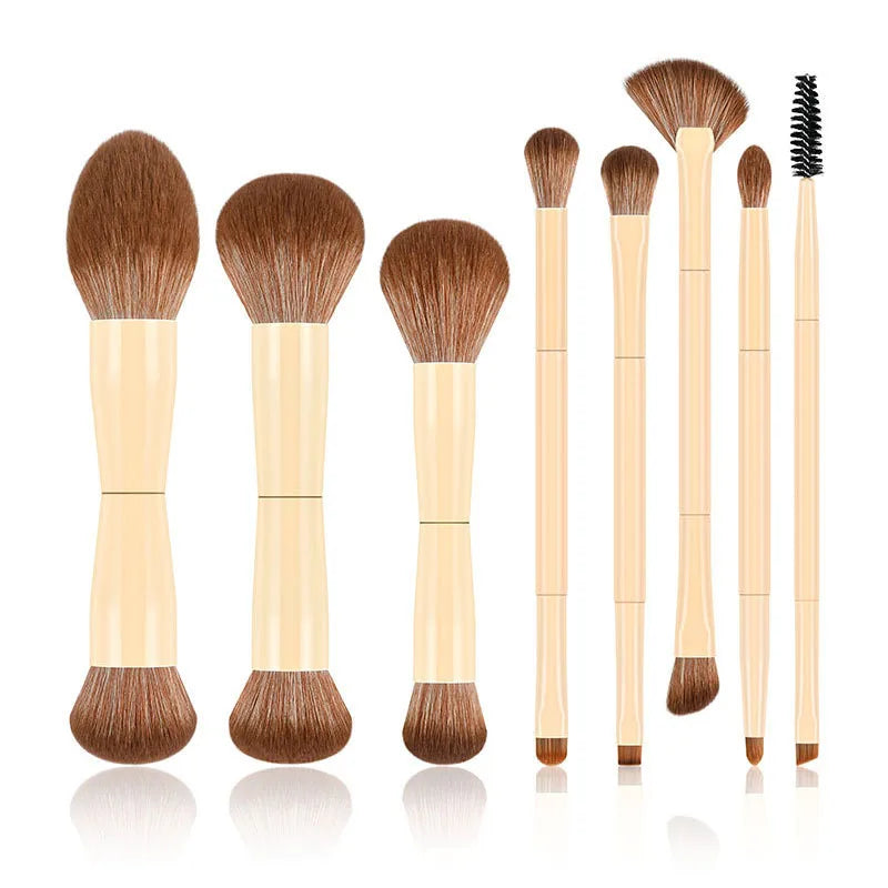 8Pcs Double Ended Makeup Brushes Set Cosmetic Brush Powder Blush Foundation Eyeshadow Eyebrow Brush Face & Eye Makeup Brush Kit Vue 8pcs set