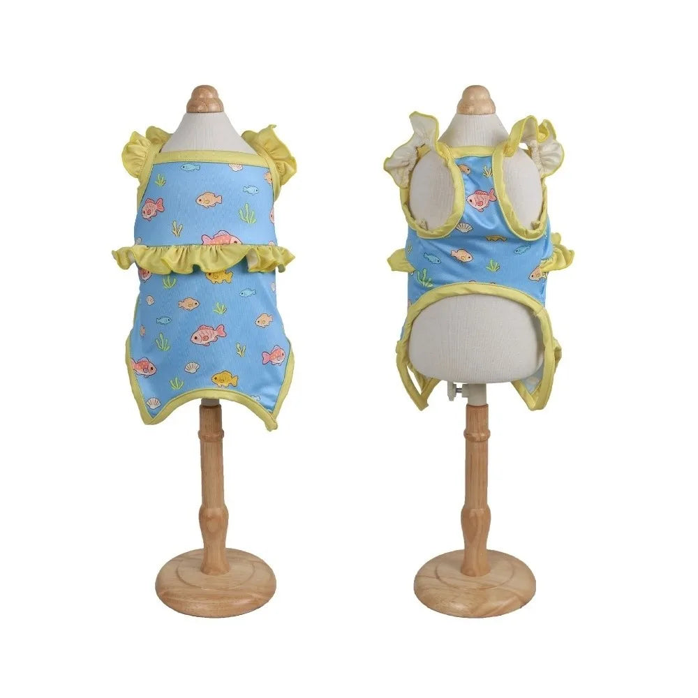Pet Apparel Cartoon Print Dog Bikini Vest Stretchy Comfortable Dog Swimsuit Breathable Soft Puppy Swimming Suit Pool Parties Vue Blue XL