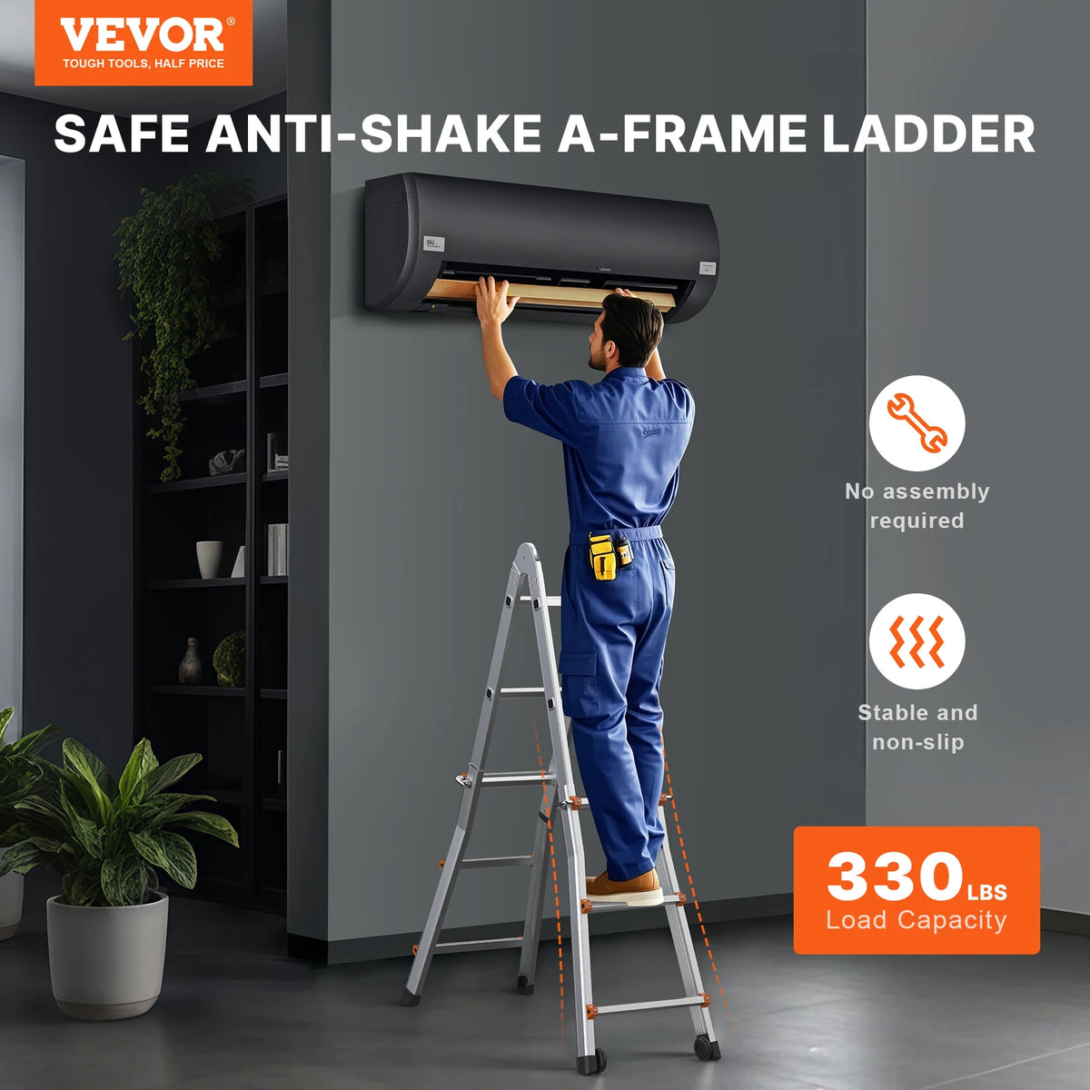 Telescoping A-Frame Aluminum Ladder – 9.5 ft, 330 lb Capacity Telescoping Extension Ladder Vue