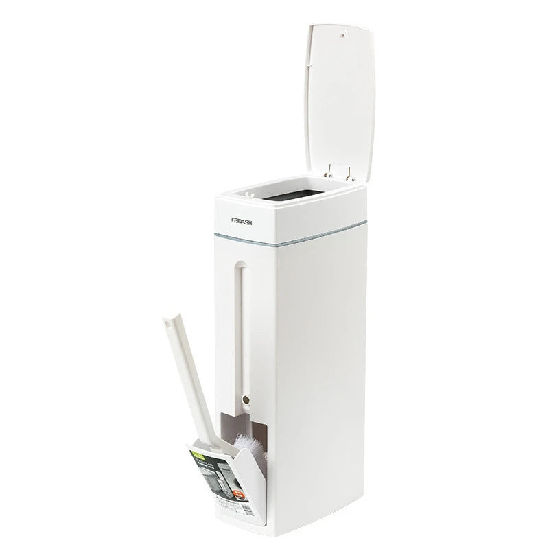 Bathroom Trash Can With Toilet Brush Slim Narrow Slot Push Lid Waste Bin Minimalist Home Organizer For Small Bathrooms And Flats Vue