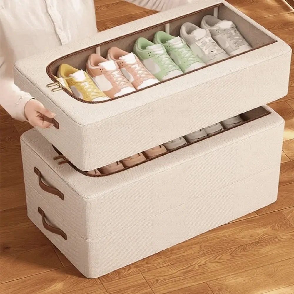 Clear Window Under Bed Shoe Organizer Folding Sturdy Handles Clothes Quilt Storage Box Dust-proof Moisture-proof Shoe Holder Vue