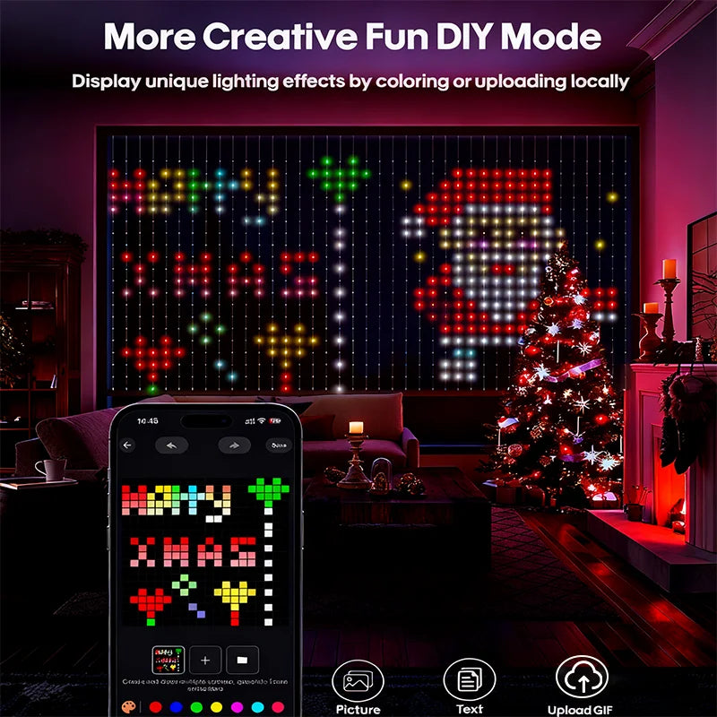Smart Curtain Lights LED String Lights APP Remote Control Music Sync Dynamic DIY Color for Christmas Bedroom Window Party Decor Vue