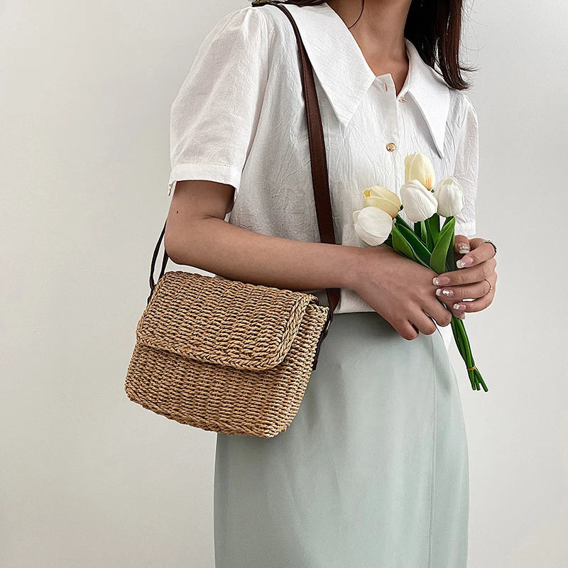 Fashion Women Weave Straw Shoulder Bag Raffia Messenger Trendy