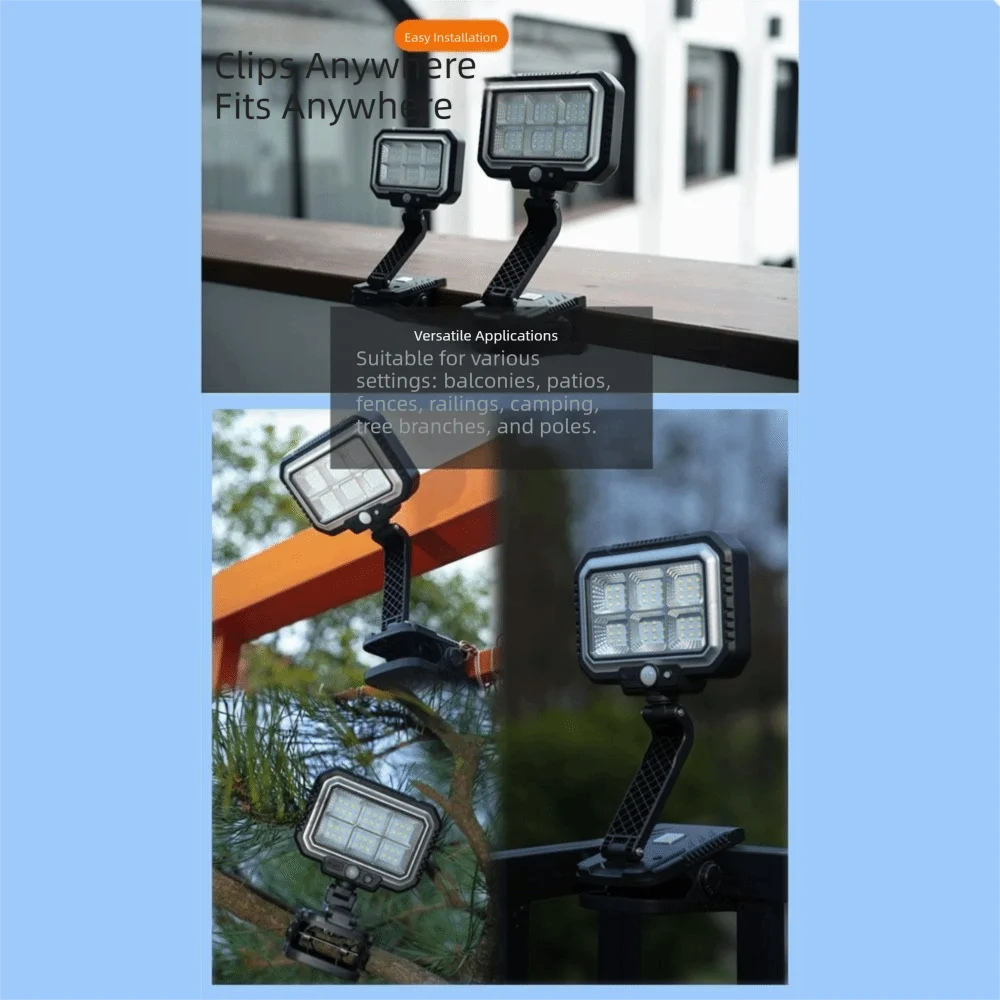 360° Rotatable Solar Clip Lamp Foldable Portable Rotating Solar Light Human Body Sensor Rainproof LED Work Lights Lamp Vue