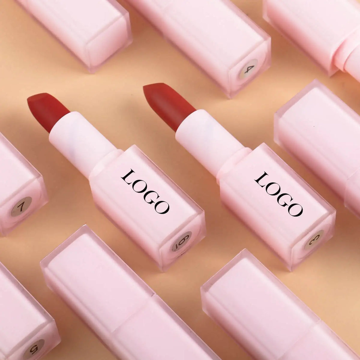 25pcs Matte Lipstick Private Label Cosmetics Waterproof Pigmented Tint Cute Pink Packaging Lips Makeup Wholesale Bulk Business Vue